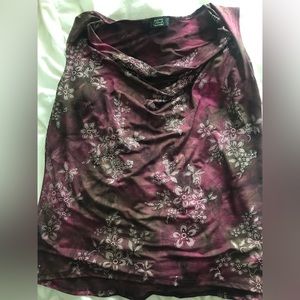 Purple maroon glitter blouse with silver glitter flowers, size large